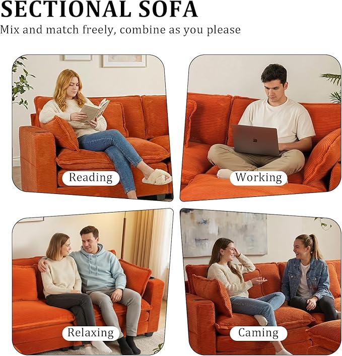 Gexpusm Modular Sectional Sofa99 Couches for Living RoomCorduroy Sofa with Ottoman &amp PillowCloud Sectional Couch with Cup Holders &amp USBSide Pockets3-Seat Corduroy Boneless Chair Indoor (