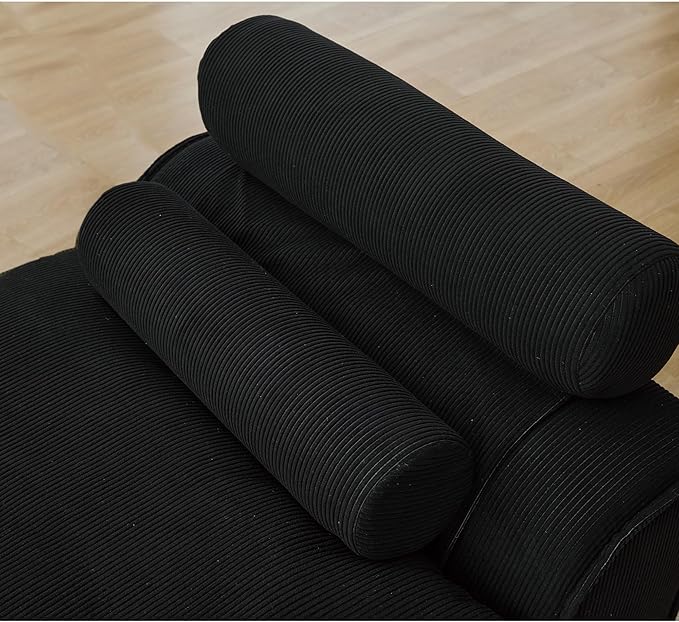 2 Seats Modular Sectional Couches with Neck Pillow &amp Backrest Corduroy Armless Upholstered Loveseat Sofa Chair for Living Room Apartment At Will DIY (Black)