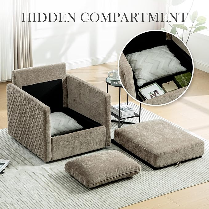 Aoiy &amp Wifon 29.5''W Swivel Accent Chair Set of 2 Comfy Modern Square Arm Chair with Hidden Storage for Living Room/Bedroom/Office Chenille Taupe
