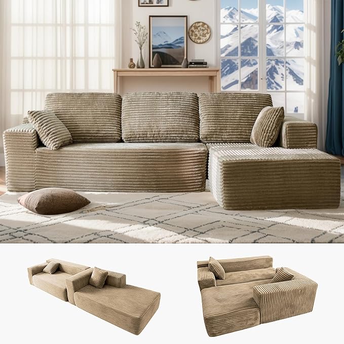 104” Modular Sectional Couch Modern Cloud Sofa with Chaise Deep Seat Upholstered Sofa for Living Room or Apartment No Assembly Required (Camel L Shape with Right FacingChaise)