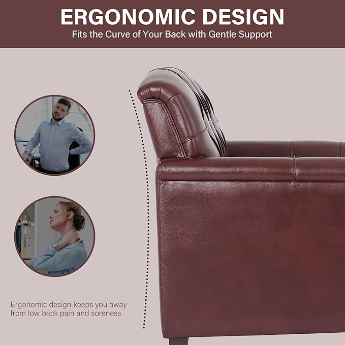 Faux Leather Accent Chairs Set of 4 Modern Armchair Club Chair with Nailhead Trims &amp Wood Legs for Living Room Upholstered Comfy Arm Chair Side Chair for Office Bedroom-Dark Red
