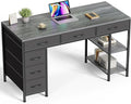 Huuger Computer Desk with 6 Drawers Office Desk with Shelves Reversible Gaming Desk Corner Desk with Storage Work for Home Office Study Living Room 47inch Gray