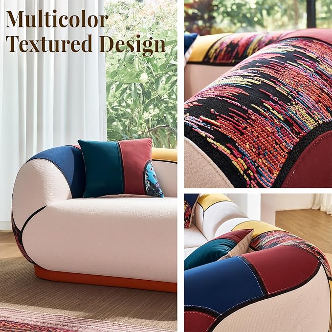 YINIX 102 Oversized Modern Curved Sofa 4-Seat Chenille Couch for Living Room Apartment Minimalist Boneless Sectional Floor Lounge Couches with Bohemian Style Pillows No Assembly