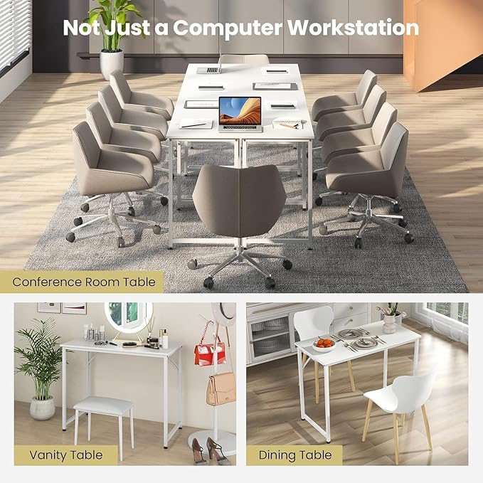 HOMGX Home Office Writing Desk Laptop PC Workstation 40-Inch Small Computer Desk w/Sturdy Metal Frame Modern Simple Laptop Desk for Home Office Bedroom Study (White)