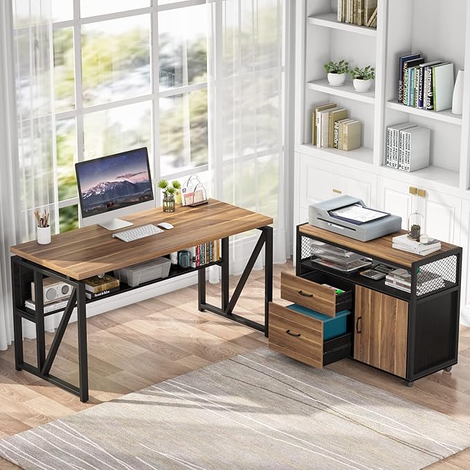 Tribesigns Modern File Cabinet with Drawers for Letter-Size Lockable lateral Filing Cabinet Printer Stand with Door&amp Caster for Home Office.Desk Not Included