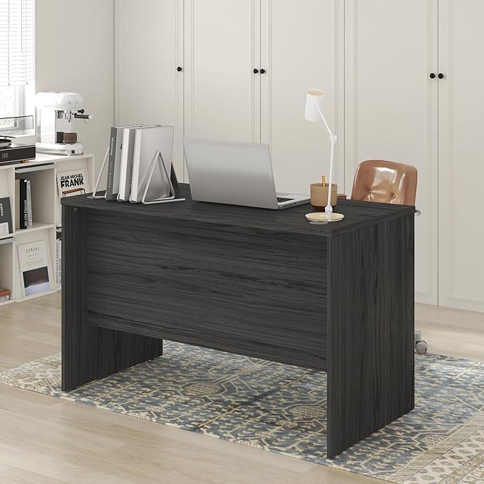 Furinno Roger Computer Desk 47 Inch Rectangular Executive Desk with Modesty Panel Home Office Desk with Thick Tabletop Desk Cord Grommet Scratchproof for Home Study Office Coastal Grey