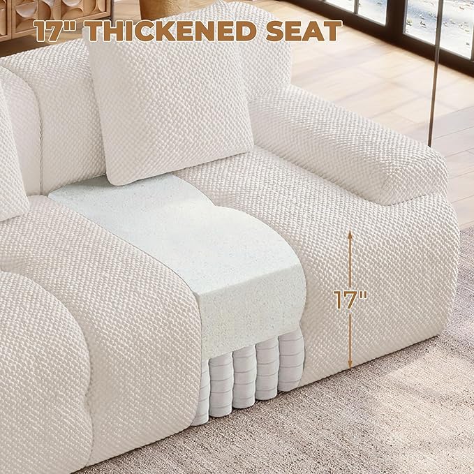 73 Modern Modular Sectional Sofa 2 Seater Convertible Chenille Cloud Couch Sofa Set Boneless Couches for Living Room with Ottoman No Assembly Required White