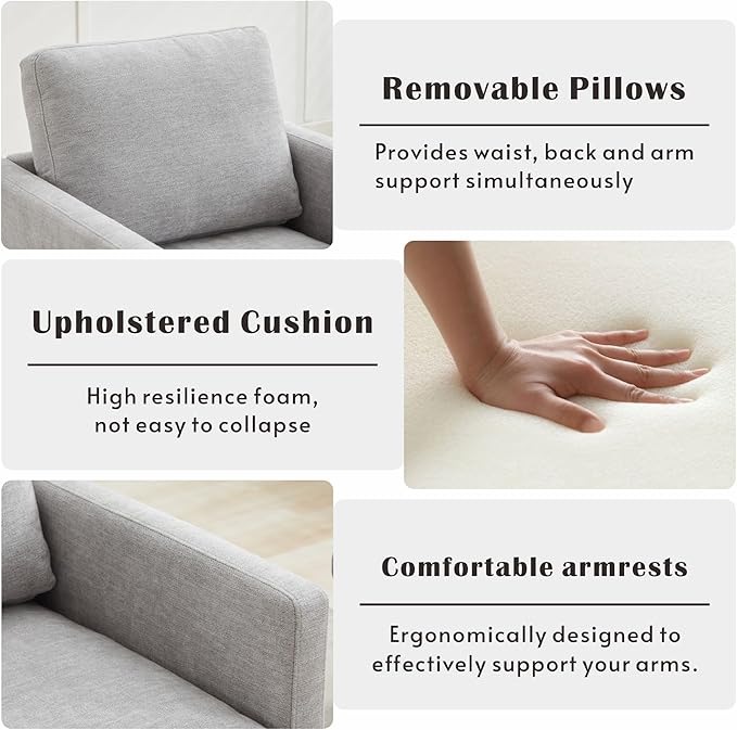 Mlmh &amp Kngwa 30.7 Swivel Accent Chair for Living Room Mid Century Modern Armchair Reading Chairs for BedroomChenilleLight Gray