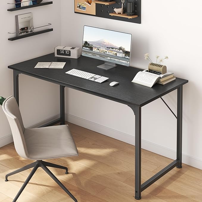 Huuger Modern Simple Office Desk 40 Inch Gaming Desk with Storage Black Metal Frame Large Legroom
