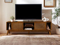 LKTART 68 Inch Mid Century Modern TV Stand with Rattan DoorsMCM Entertainment Center Media Console for 60/65/70/75 inch TVsLong Boho Television Stand for Living RoomLight Walnut