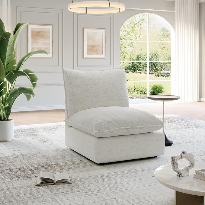 Cloud Middle Sectional Waterproof Down Filled Sectional Sofa High Backrest Modular Sectional Couches for Living Room Modern Modular Couch with Removable Cover Cream White