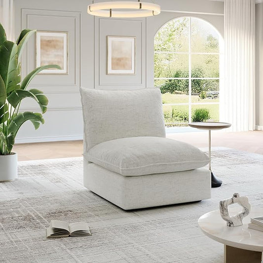 Cloud Middle Sectional Waterproof Down Filled Sectional Sofa High Backrest Modular Sectional Couches for Living Room Modern Modular Couch with Removable Cover Cream White