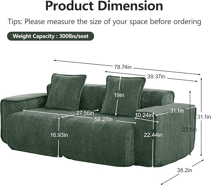 KEIKI 2Seat Modular Boneless Velvet Sofa Couch for Garden Home Home Office Style Conscious Nature Lovers Cozy Warm Perfect for Entertaining Relaxation Classic Refined Premium Design