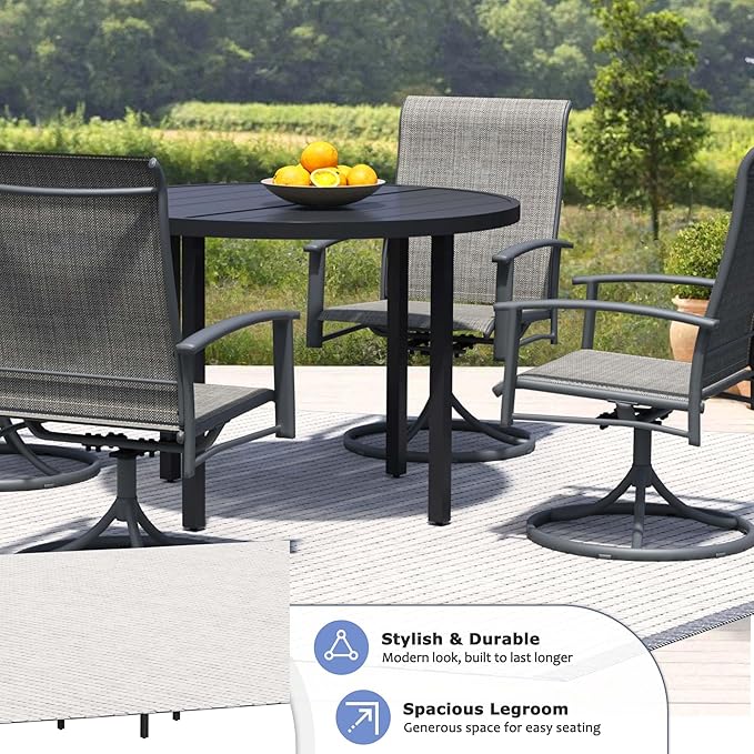 47 Round Patio Dining Table for 6 All-Weather Metal Patio Table with Umbrella Hole Outdoor Round Dining Table for Lawn Garden Porch Black