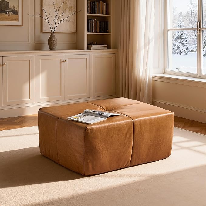 Sofa Couch Ottoman for Living Room Bedroom Brown (Soft Leather Fabric)