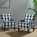 HULALA HOME Modern Accent Chairs Set of 2 Farmhouse High Back Buffalo Plaid Chairs with Wooden Legs &amp Nail Head Trim Comfy Upholstered Armchairs for Living Room/Bedroom (Buffalo Navy)