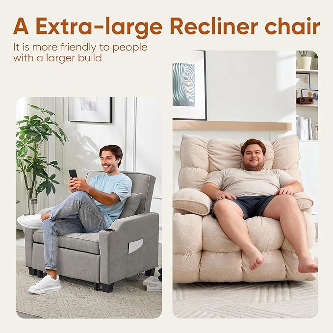 Oversized Swivel Power Rocker ReclinerElectric Recliner Chairs for AdultsExtra Wide Seat ReclinersUpholstered Nursery Reclining Glider ChairSwivel Chairs for Living RoomBeige