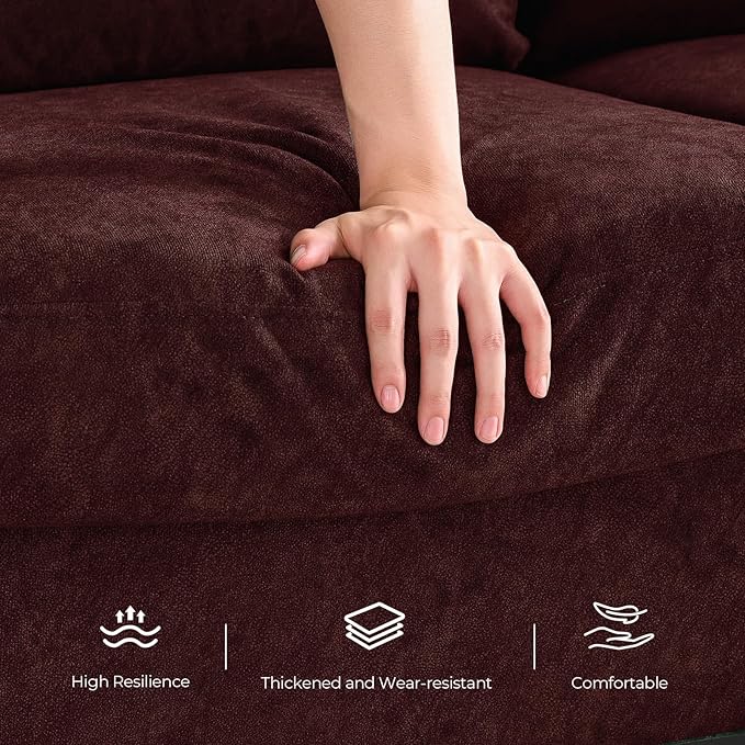 3 Seater Sofa Couch with Deep Seat 90 Modern Upholstered Sofa with Armrests Easy Installation Comfy Couches for Living Room Apartment Burgundy