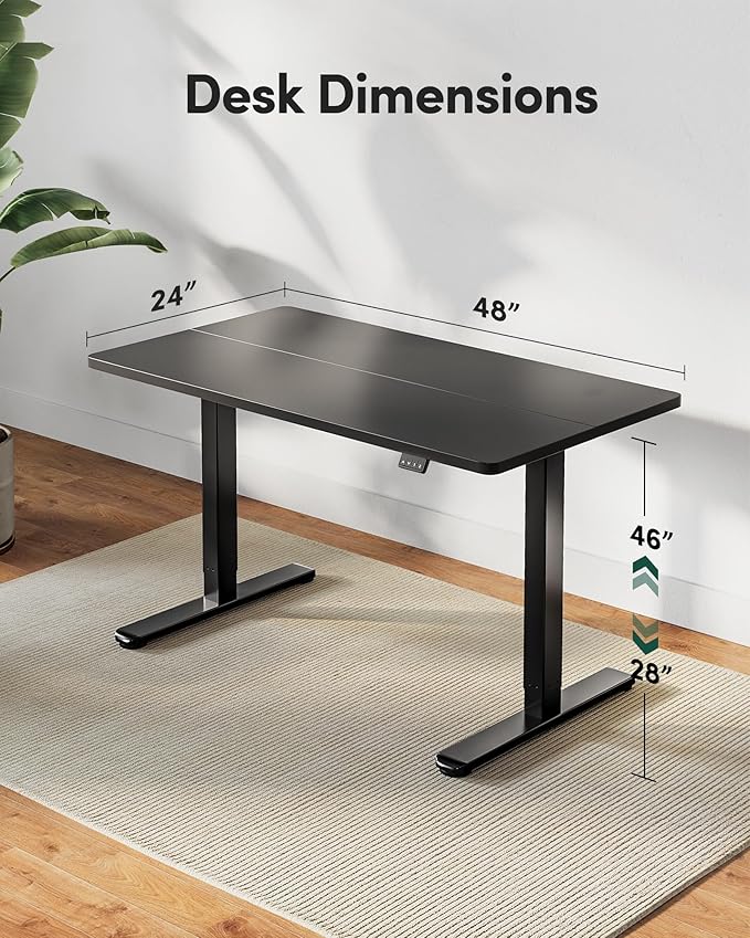 FEZIBO Electric Standing Desk Adjustable Height 48 x 24 Inch Sit and Stand Desk Home Office Desk Ergonomic Computer Workstation Black