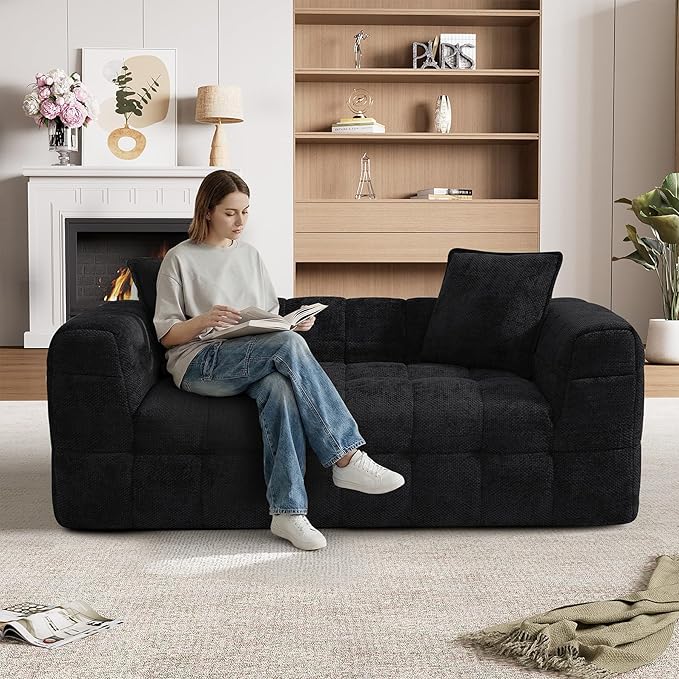 66.5 Loveseat Boneless CouchComfy Cloud Sectional Sofa with Deep SeatModern Upholstered Chenille Love Seat Sofa Small Couches for Living Room No Assembly Required Tufted Sofas Black