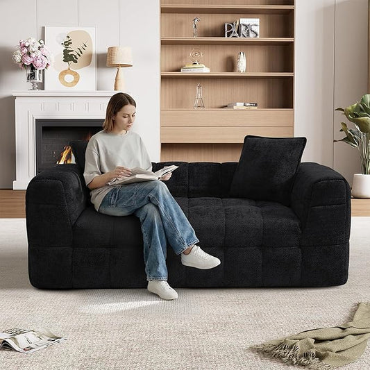 66.5 Loveseat Boneless CouchComfy Cloud Sectional Sofa with Deep SeatModern Upholstered Chenille Love Seat Sofa Small Couches for Living Room No Assembly Required Tufted Sofas Black