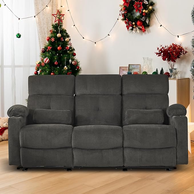 Power Reclining Sofa with Heat and Massage Electric Reclining Couch with Extended Footrest Wall Hugger Recliner Sofa 3 Seater with USB&ampType-c Ports for Living Room Bedroom(Grey)