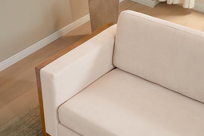 Merax 79 Loveseat Sofa Modern Sofa with Solid Wood Legs Elegant Comfortable Spacious 2-Seater Sofa Couch for Living Rooms Bedrooms Apartment Office (Taupe Brown Frame)