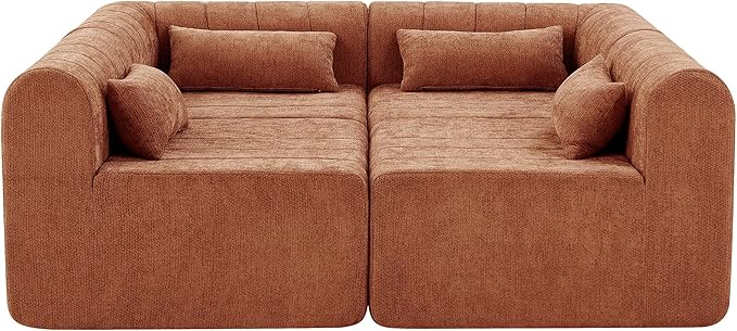 145.5 Inch Modular Full-Compressed Sectional Sofa Polyester Upholstered Modular Sofa with 4 Pieces Compressed Sponge Modular Couch for Living Room (Orange-X200)