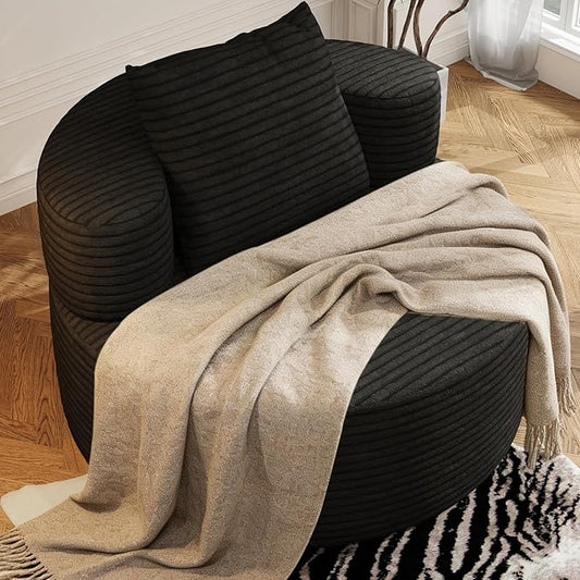 37.4 Boneless Round Chair Oversized Chaise Lounge Cloud Chair Indoor Upholstered Corduroy Deep Seat Sofa Accent Chair No Assembly Required for Living Room Bedroom Apartment