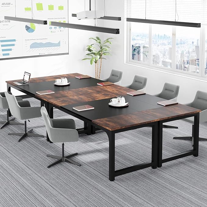 70.8 inch Executive Desk Rustic Office Computer Desk with Thick Metal Frame Vintage Workstation Writing Table Business Furniture for Office Study (Grey+Black)