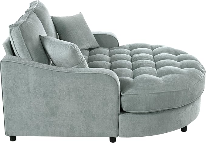 Merax 55 Modern Chaise Lounge Sofa Bed Chenille Upholstered Couch with Tufted Seat and Removable &amp Adjustable Pillows for Living Room Misty Green