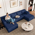 123 Cloud Modular Sectional Couch U-Shaped with Two Chaise Corduroy Boneless Couch for Living Room Bedroom Deep-Seat Upholstered Modular Cloud Sofa No Assembly Required Navy Blue
