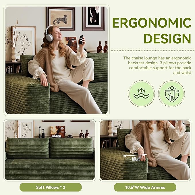 63 Boneless CouchNo Assembly RequiredLoveseat Velvet Couch Soft and Comfortable for Living Rooms Bedroom and Dormitories (Green)