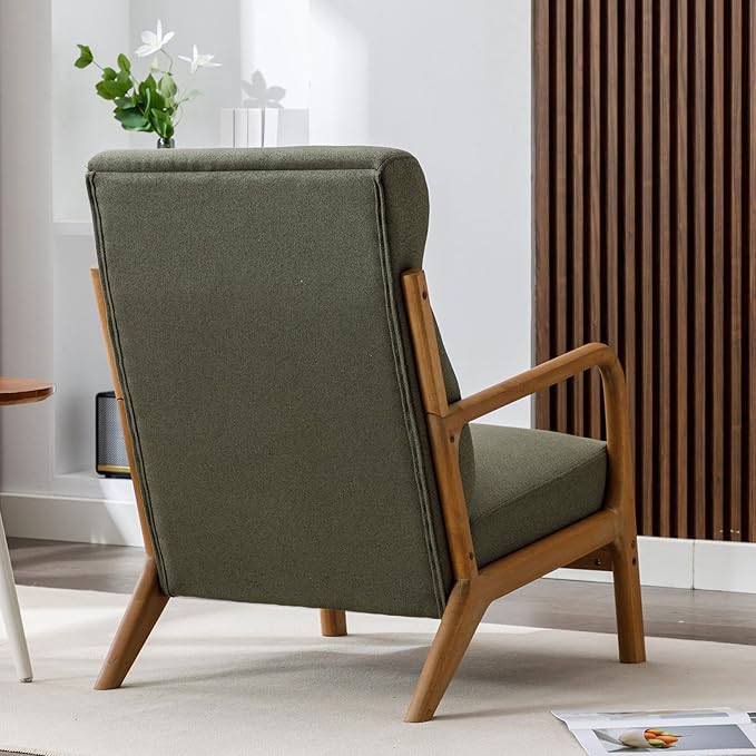 ANJ Mid Century Modern High Back Accent Chairs Set of 2 Single Lounge Armchair with Solid Wood Frame Comfy Reading Chair for Living Room Easy Assembly