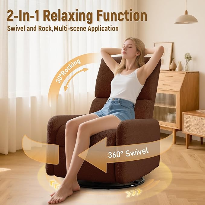 360° Rocking Chair Nursery Rocker Chair with Side Pockets Glider Nursing Chair with Steel Structure Base Small Chair for Small Spaces Sherpa Swivel Accent Chairs for Living Room Nursing