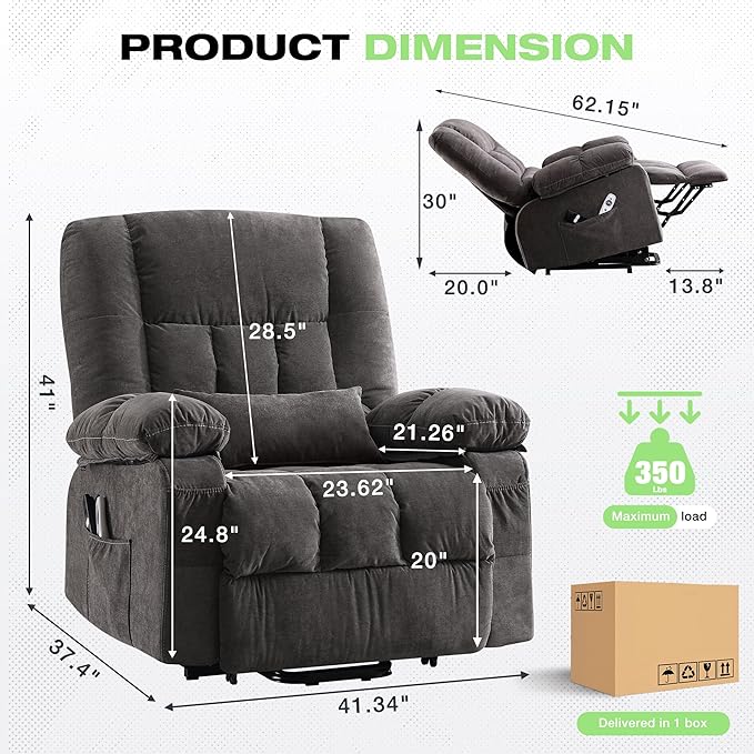 BOSMILLER Power Lift Recliner Chair with Massage and Heat for ElderlyElectric Lift Chair with USB Charging Runction and Side Pockets Suitable for Living Rooms and bedroomsGrey