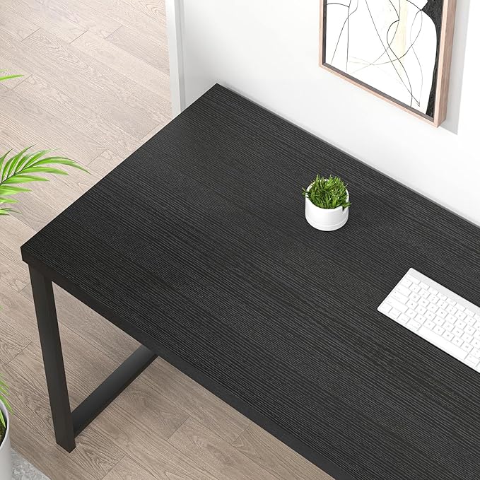 EXCEFUR Black Desk Modern Computer Desk for Home Office Metal Wood Writing Study Table Workstation with Storage Shelf for Living Room Bedroom 53 Inch