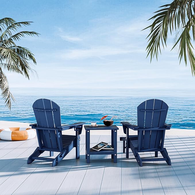 Outdoor Side Table Double Layer Small Side TablesAll Weather Adirondack Side Table Waterproof Outdoor End Tables for Patio Pool Porch (Navy Blue)