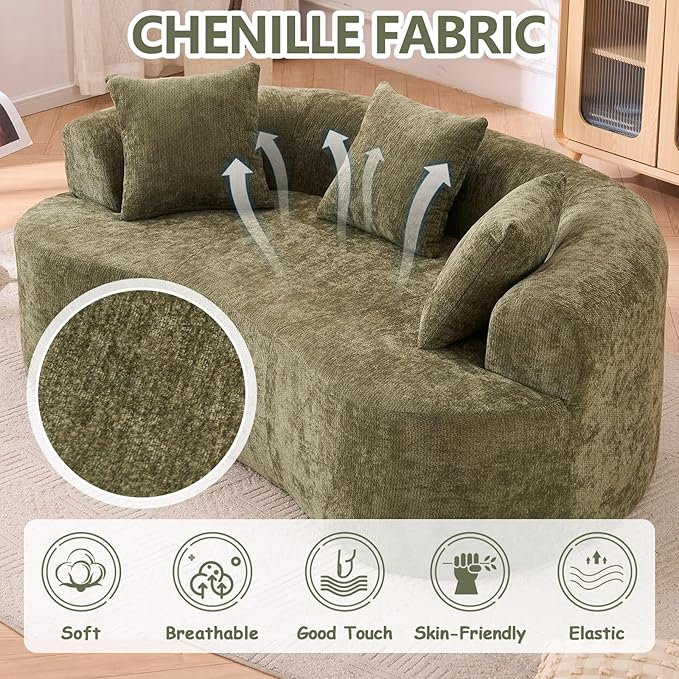 80 Curved Loveseat for Small Spaces Green Curved Couches for Living room Compression Sofa in a Box with 3 Pillows Small Couch for Bedroom with Wide Armrest &amp Memory Foam No Assembly Required