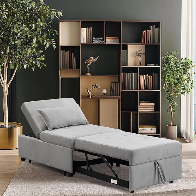 Folding Ottoman Sleeper Sofa Bed Convertible Chair Bed 4 in 1 Multi-Function Modern Linen Fabric with Adjustable Backrest for Living Room/Small Apartment