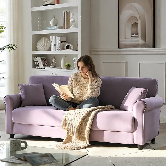 83 Sofa CouchSmall Modern LoveseatLove Seat with 2 SeaterVelvet Loveseat SofaSmall Couch for Living RoomBedroomOffice (Light Purple)