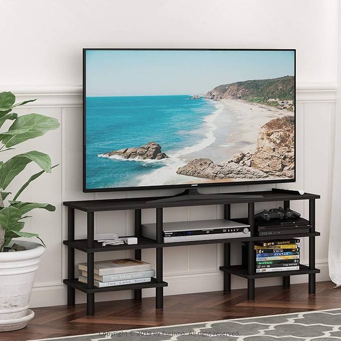 Furinno Turn-N-Tube 3-Tier Multipurpose Wide Shelf TV Stand Espresso/Black