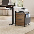 EUREKA ERGONOMIC 2-Drawer Mobile File Cabinet with Wheels Solid Wood Rolling Storage Cabinet for Home Office Space-Saving Under Desk Organization with Printer Stand Walnut