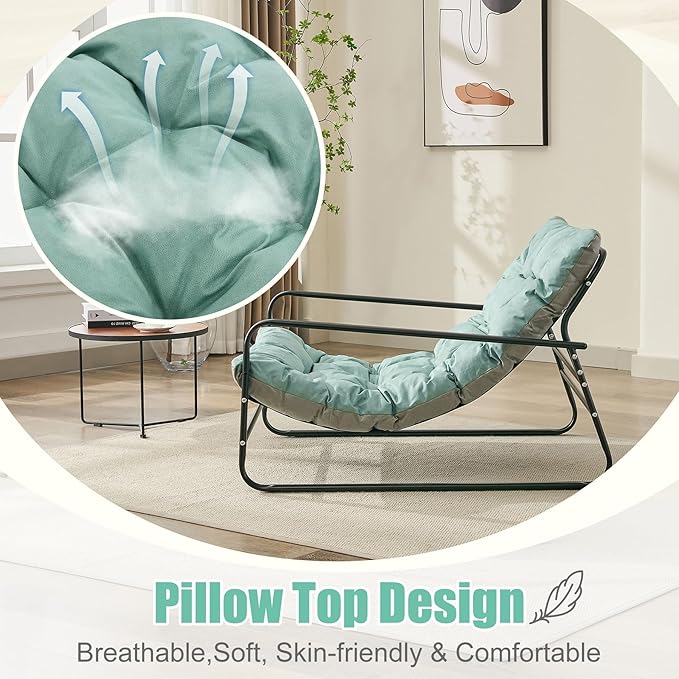 HomeMiYN Accent Chair Metal Framed ArmchairIndoor &amp Outdoor Oversized Sling Recliner Chair Support 500lbs with Extra Thick Double-Sided Cushionfor Living RoomBedroomBalconyTeal Blue/Grey