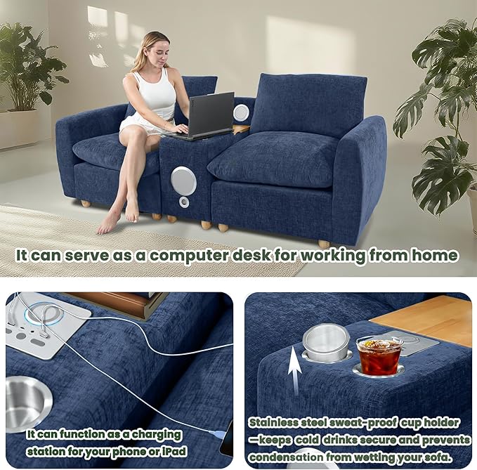 Brelice Modular Sofa Console with Wireless Charging &amp Bluetooth Speaker - All-in-One Armrest Organizer with Wired Charging Storage Tray Volume Control for Sectional Couch Living Room
