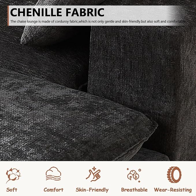 78” Cloud Loveseat Sofa with Cushions Boneless Couch in a Box Chenille Foam Couch for Bedroom Living Room Apartment Modern Small No Assembly (Black)