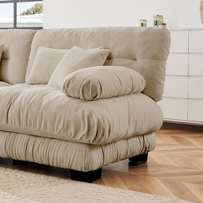 133.8 Modular Sectional Sofa Deep Seat Cloud Couch Chenille 3 Seater Cloud Sectional Couch for Living Room Apartment Studio OfficeLight Coffee