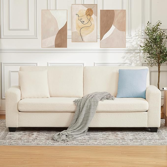 GAOMON 83 Couch for Living Room Comfy Sofa with Deep Seat Modern Sofa with Wide Armrest Removable Cover Teddy Fleece 3 Seater Couch for Bedroom Small Space Apartment Home Office