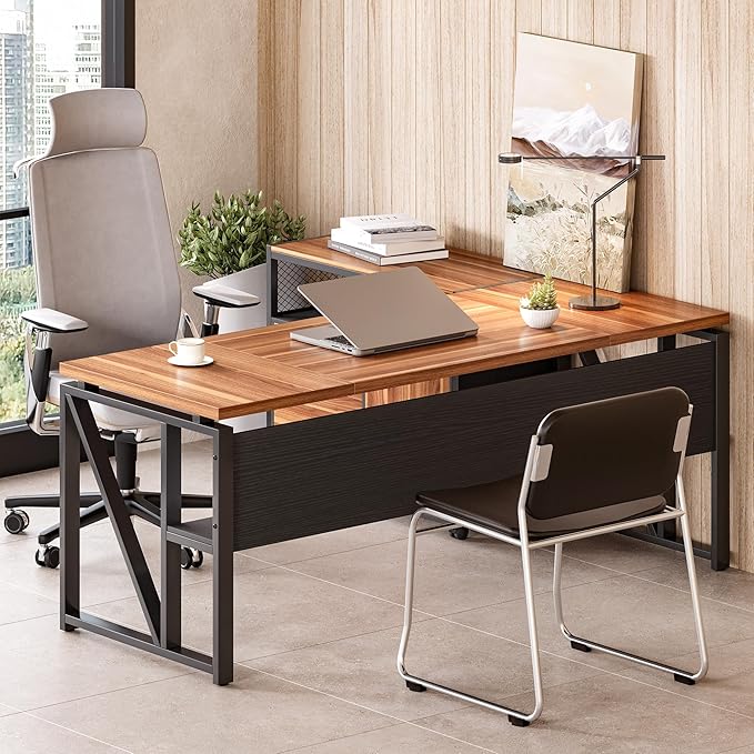 LITTLE TREE 63-Inch Office Desk with 31.5-Inch Lateral File Cabinet Study Writing Desk Computer Desk for Home Office