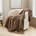 EVERGRACEHOME Chunky Chenille Knit Throw Blanket for Couch Soft Luxurious Moss Stitch Blankets for Bed Cozy Decorative Farmhouse Knitted Throws for Sofa Camel Brown 60 x 80